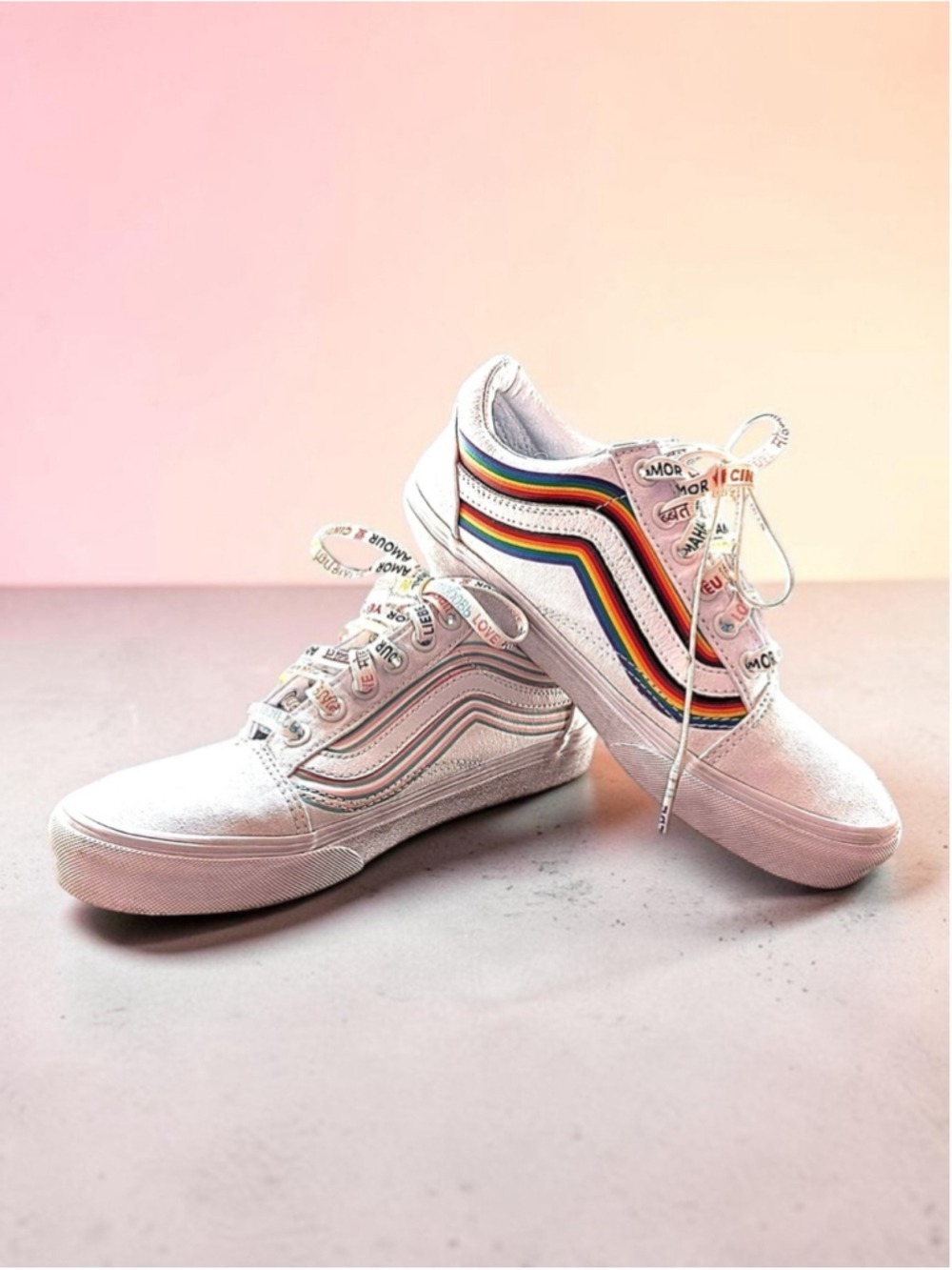 Vans White Canvas Rainbow Low Top Sneakers